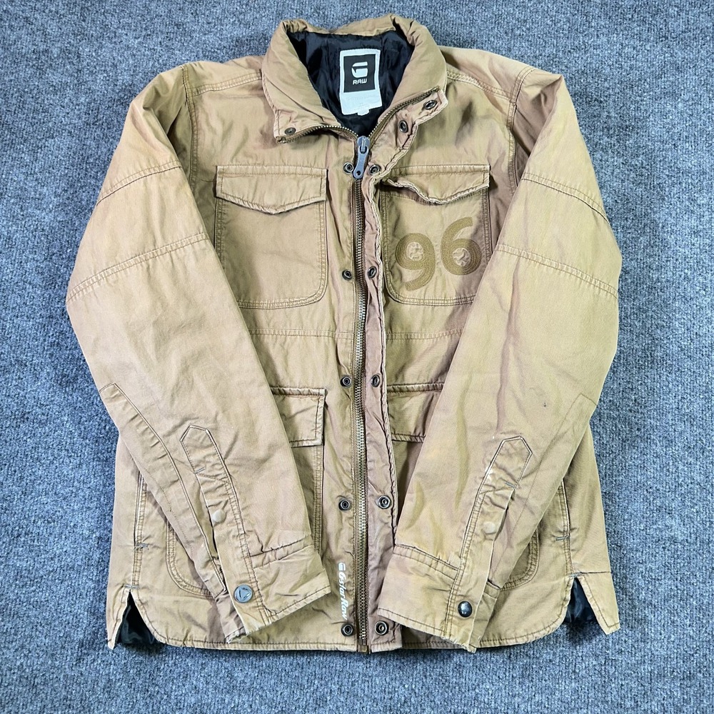 G-Star Raw Field‎ Jacket Men's Medium Brown Canvas Distressed Utility Military